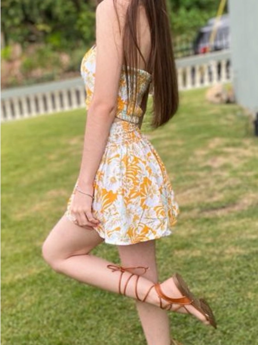 Orange Floral Crop Tank Top - Unbranded